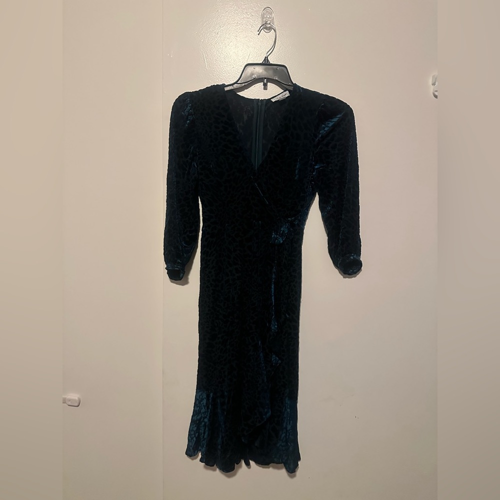 Calvin Klein Long Sleeve Velvet Dress in Deep Blue